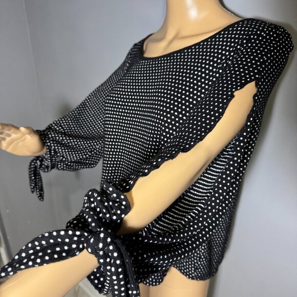Black & White Polka Dot Blouse – Split Sleeve Tie Detail - Picture 1 of 2
